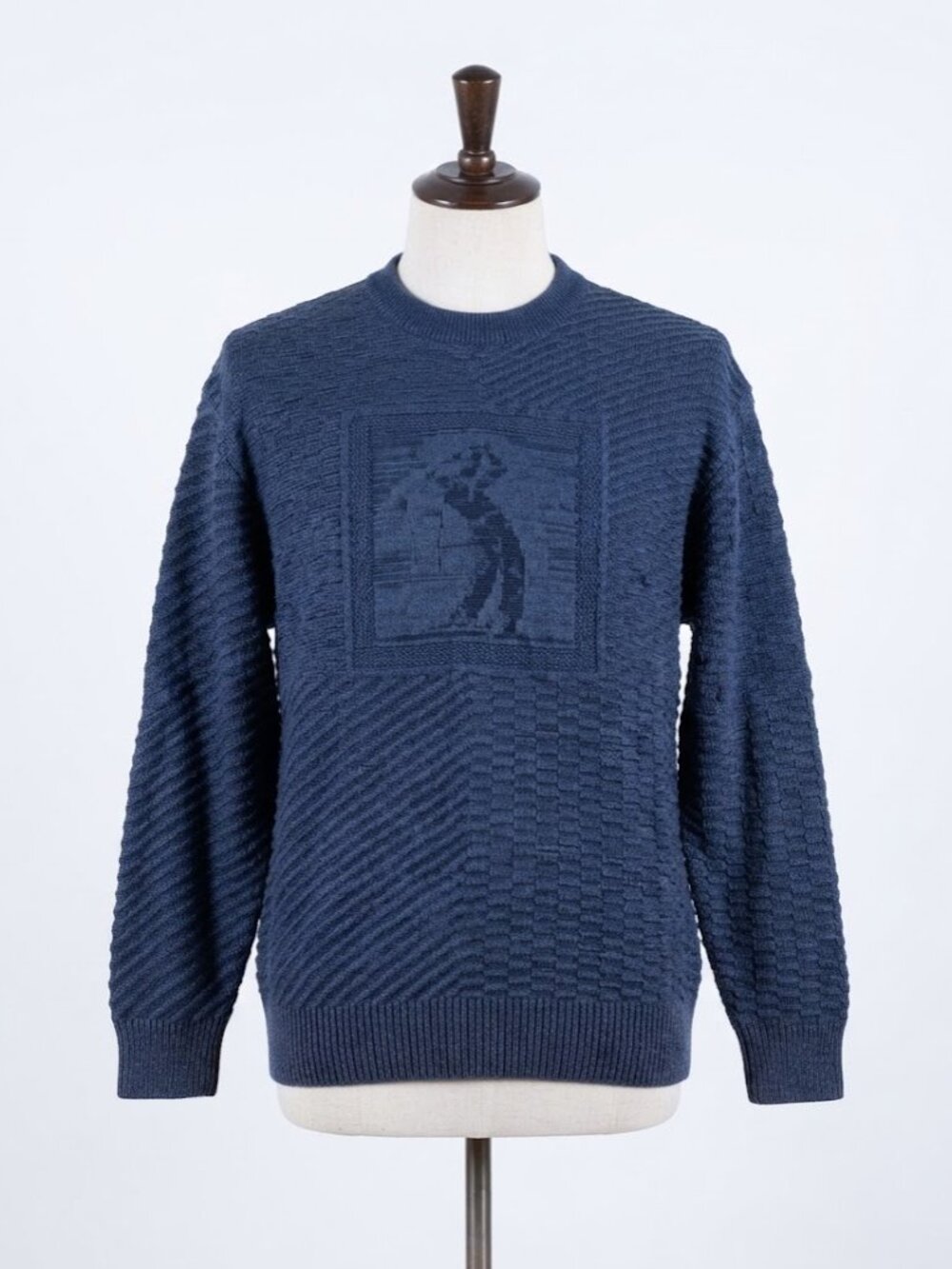 Vintage Arnold Palmer Textured Golf Sweater Dark Blue-Gray Knit Crewneck Mens L